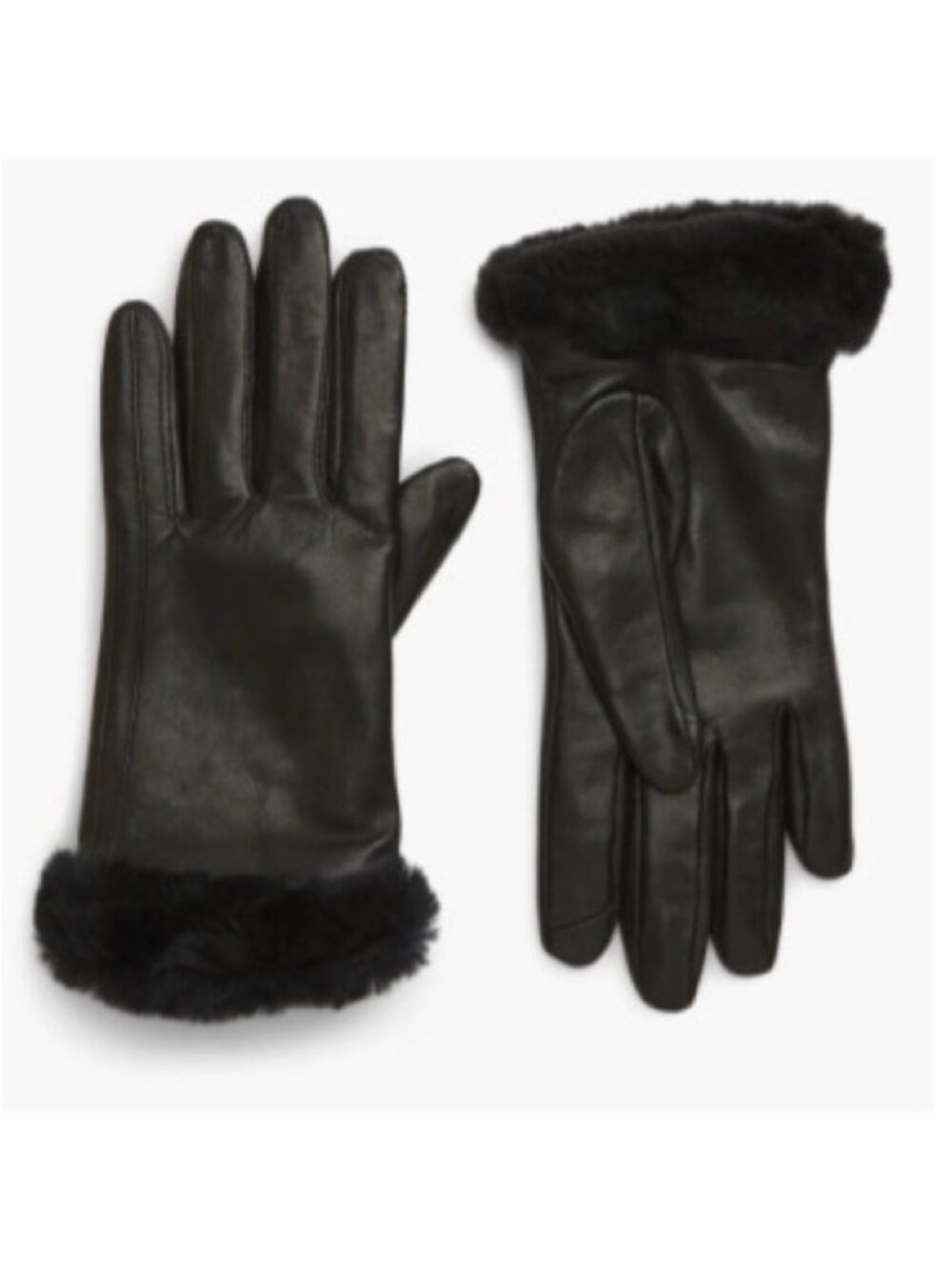 UGG Shorty Shearling-Cuff Leather Tech Gloves Black Cashmere Lined Touchscreen S
